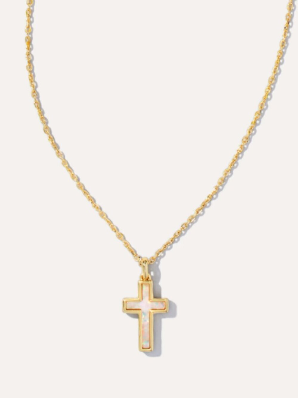 Kendra Scott Cross Gold Pendant Necklace in White Lab Grown Opal